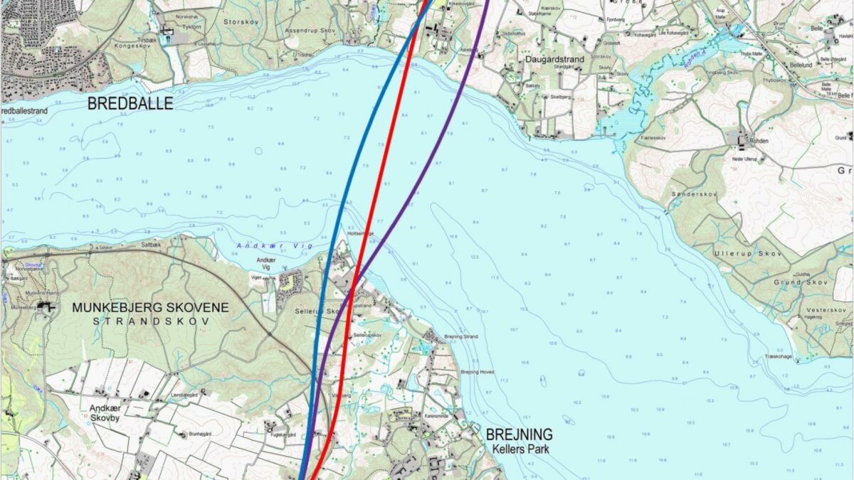 Rambøll skal undersøge, hvilken linjeføring, der skal etableres over - eller evt. under - Vejle Fjord. Illustration: Rambøll.dk.