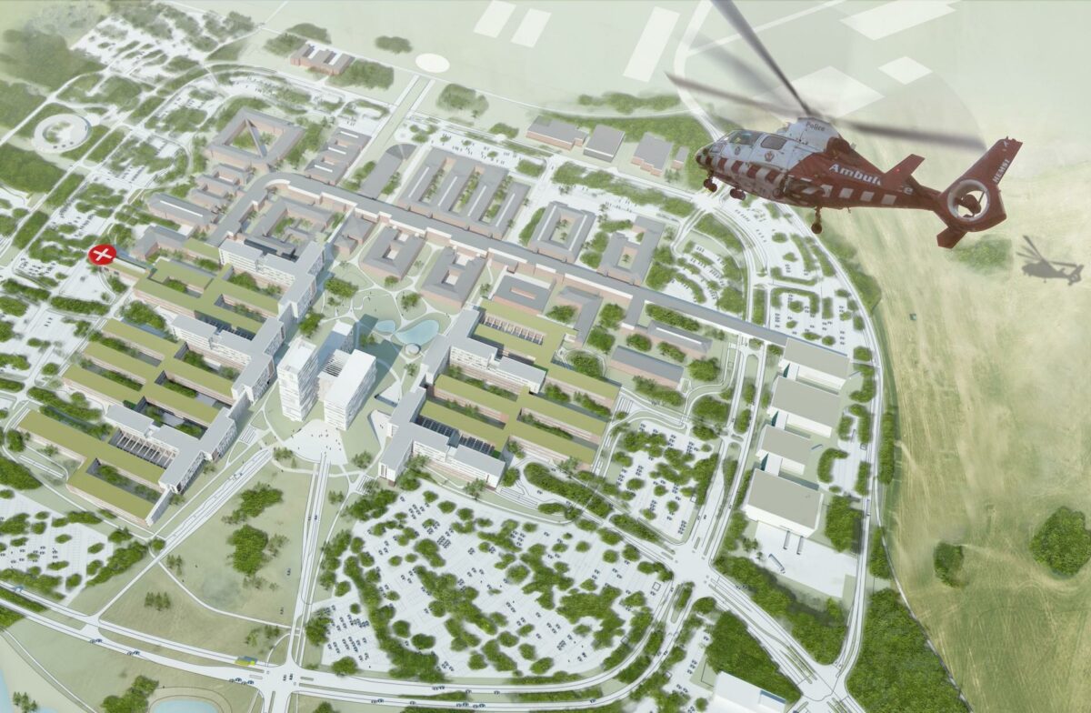 DNU i Skejby ved Aarhus får to landingspladser. Visualisering: Rådgivergruppen DNU I/S.