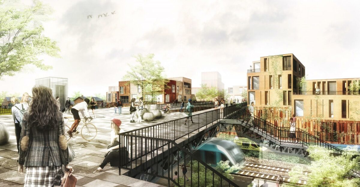 Banebro set mod nord. Visualisering fra helhedsplanen: Tegnestuen Vandkunsten.