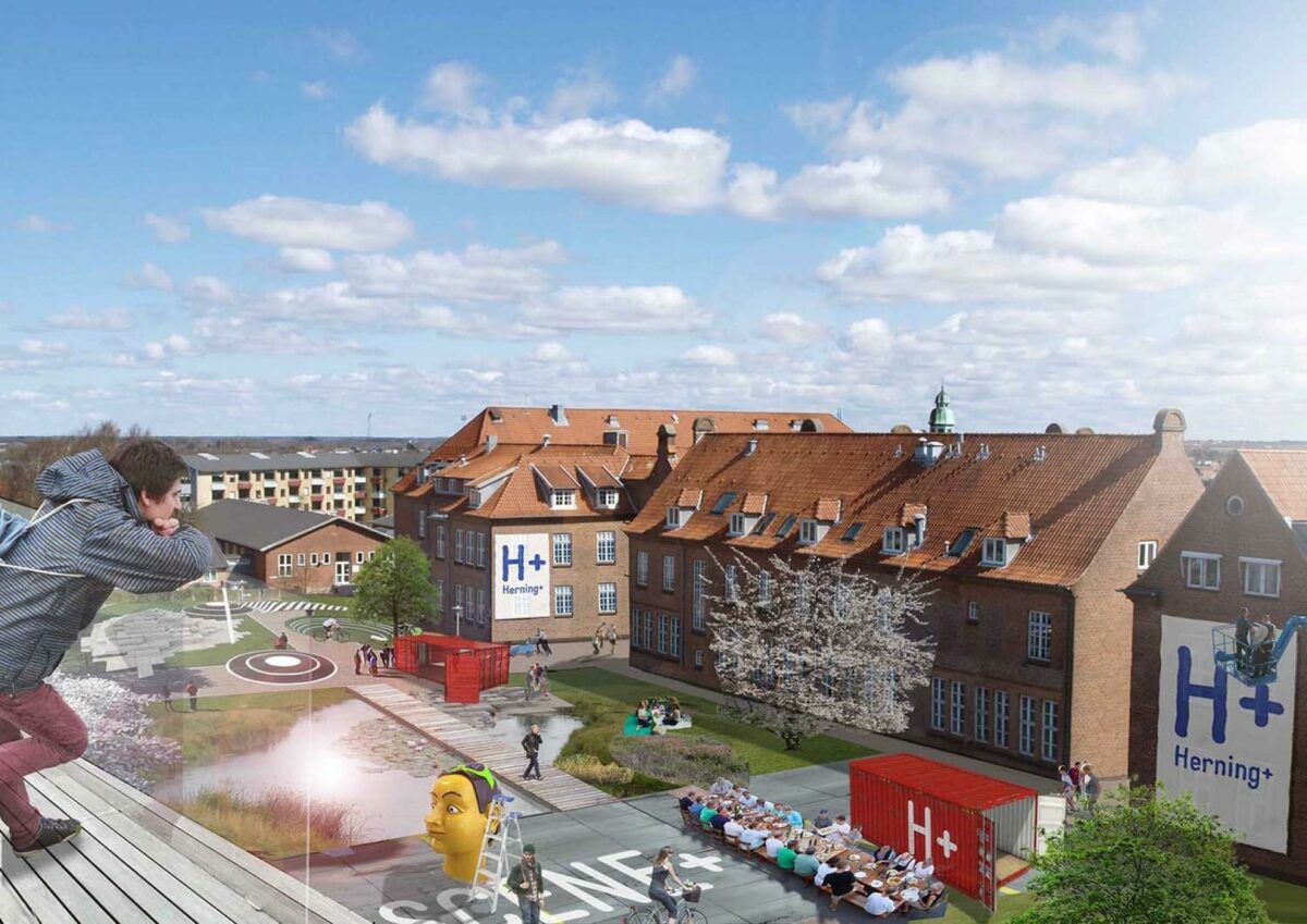 Det kommende store sygehus i Gødstrup giver Herning mulighed for at tænke store tanker for det gamle hospital på i alt 100.000 kvm. Illustration: Bascon.