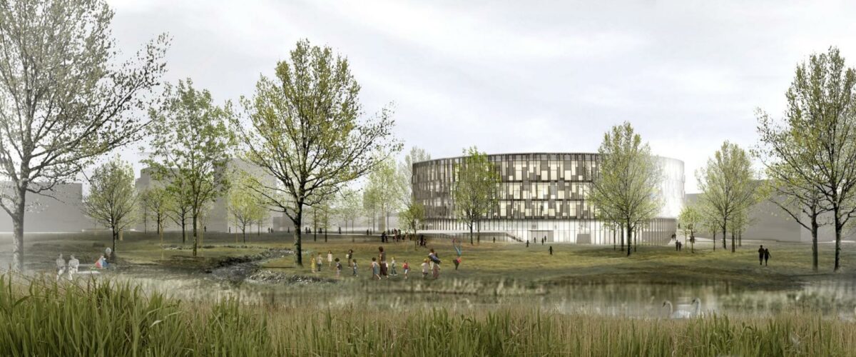 Kalvebod Fælled Skole bliver et markant byggeri i Ørestad Syd. Illustration: Lundgaard & Tranberg Arkitekter.