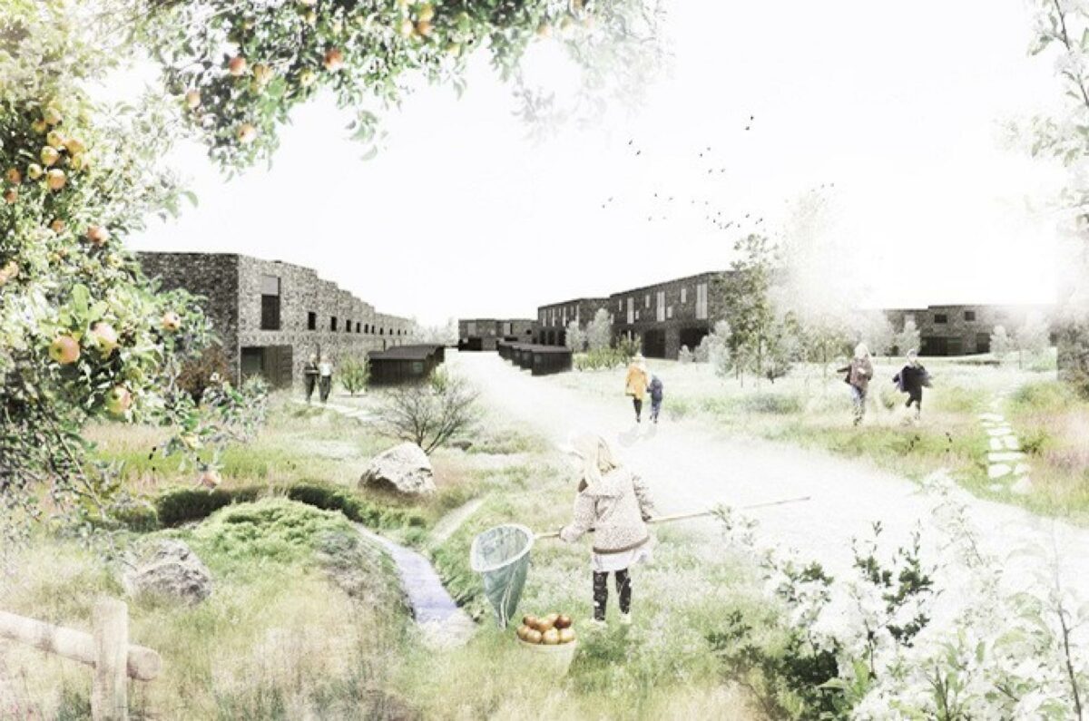 Boligerne vil blive passet ind i landskabets højde. Illustration: Svendborg Architects.