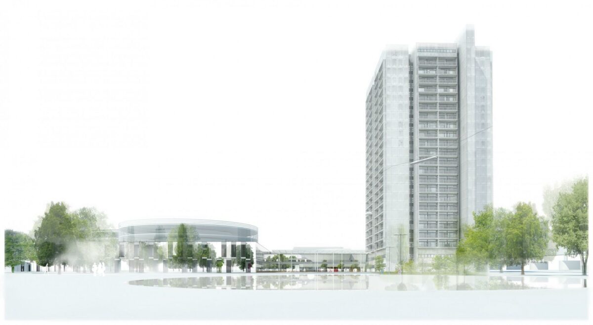 HSHansen skal stå for 28.000 kvm facader og 16.000 kvm tag på Nyt Hospital Herlev. Visualisering: Konsortiet NHH, ved H?enning Larsen Architects.
