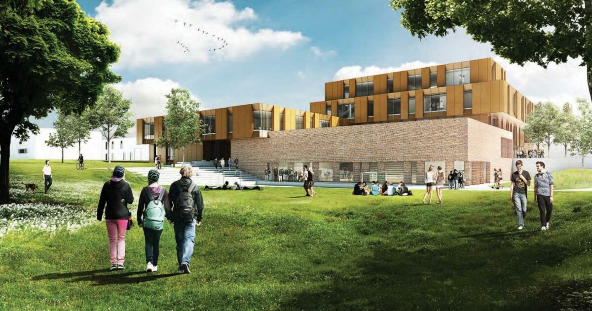 Den nye campusbygning kommer til at bestå af 15.435 kvm nybyggeri og 5.500 kvm ombygning af eksisterende bygninger. Illustration: Cubo Arkitekter.