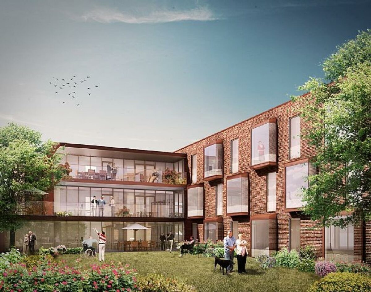 Det nye plejecenter kommer blandt andet til at bestå af tre nye bygninger, og det samlede budget er på 105 millioner kroner. Illustration: GPP Arkitekter.