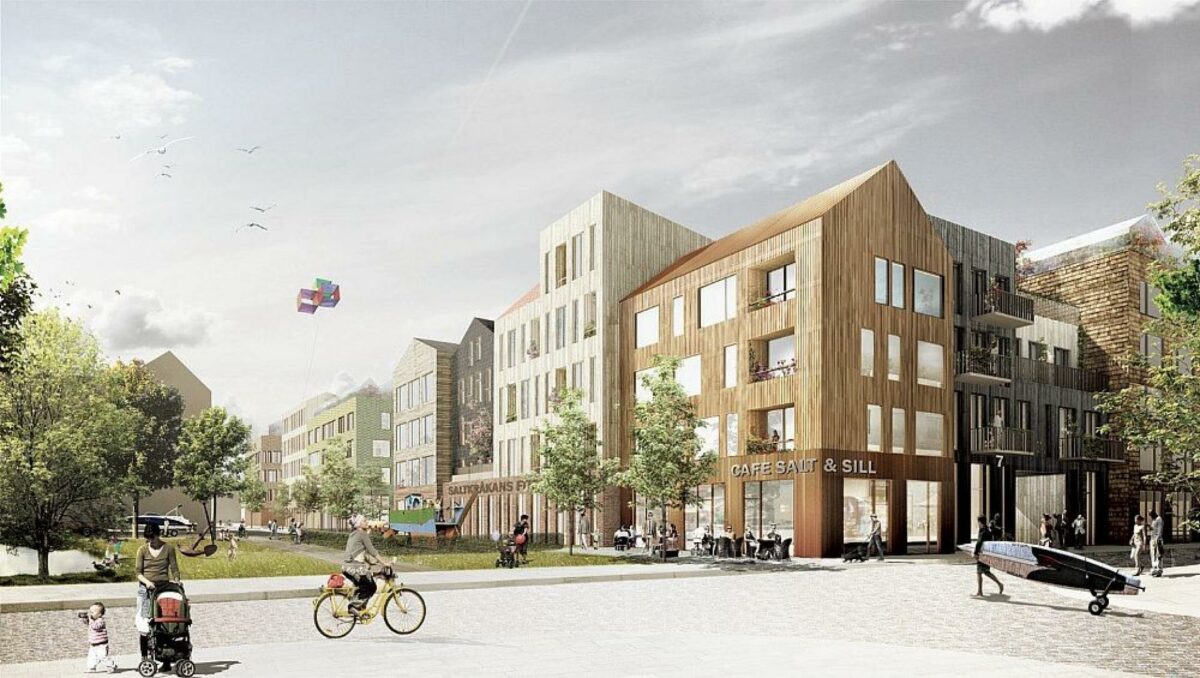 C.F. Møller står bag tegningerne af det nye boligområde, der rummer 400 boliger. Visualisering: C.F. Møller.