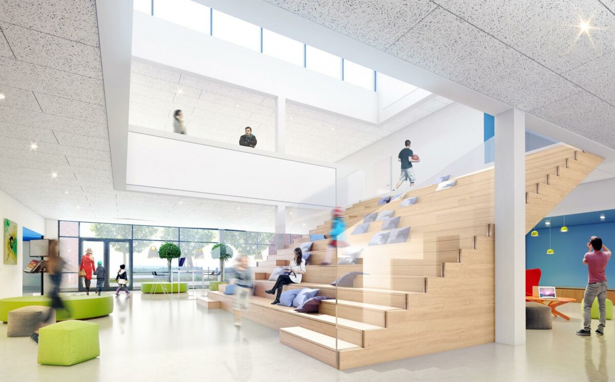 STB Byg A/S har netop vundet totalentreprisen på renoverings- og nyopførelsesopgaven på Engskovskolen i Nr. Jernløse v/ Holbæk. Visualisering: KPF Arkitekter.