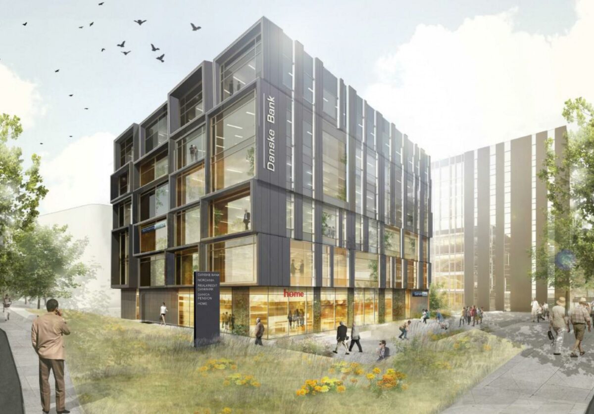 Dansk Bank opfører 4.000 kvadratmeter. Visualisering: Arkitema Architects.