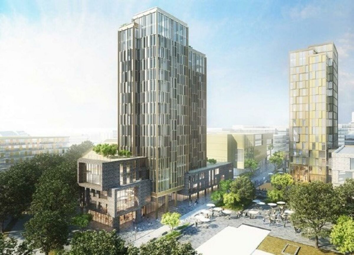 To højhuse indgår i planerne om et nyt universitetscampus i det nordlige Århus. Illustration fra Aarhus Kommunes debatoplæg.