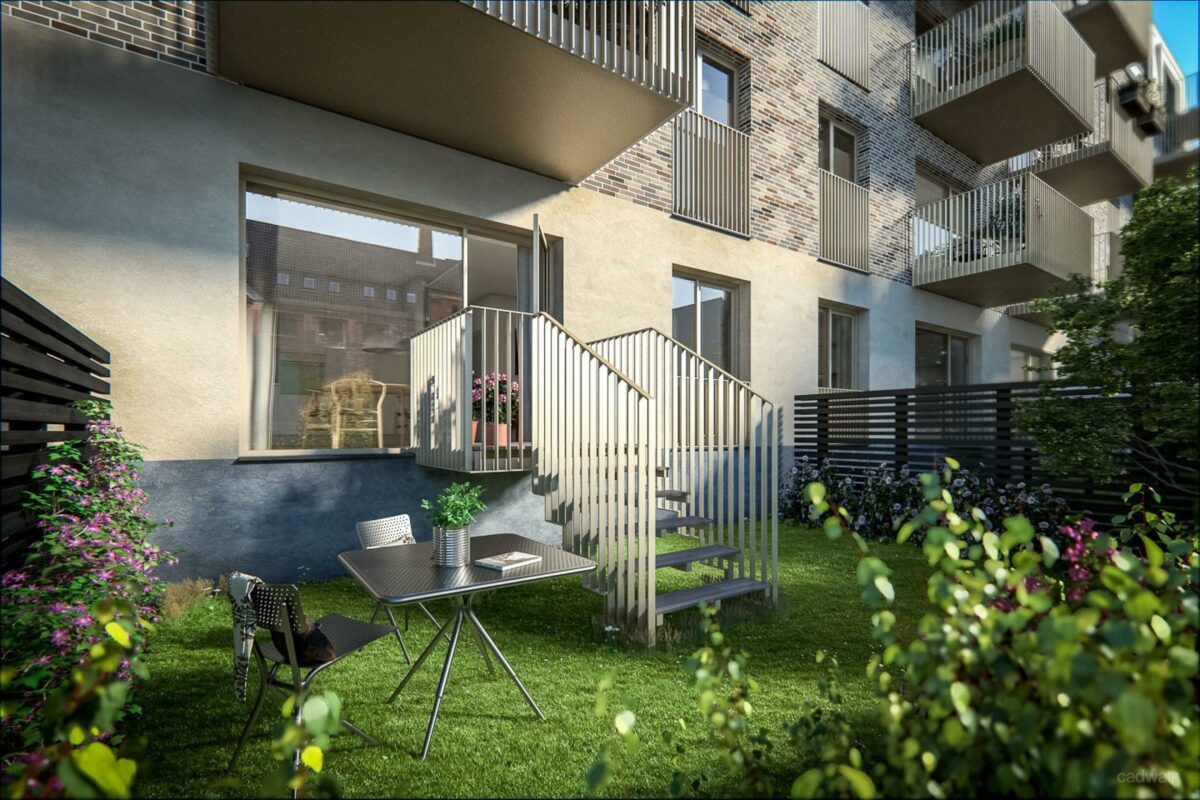 Rahbeks Hus får 37 boliger, der er klar til indflytning tidligt i 2018. Visualisering: Praksis Arkitekter/Carlsberg Byen.