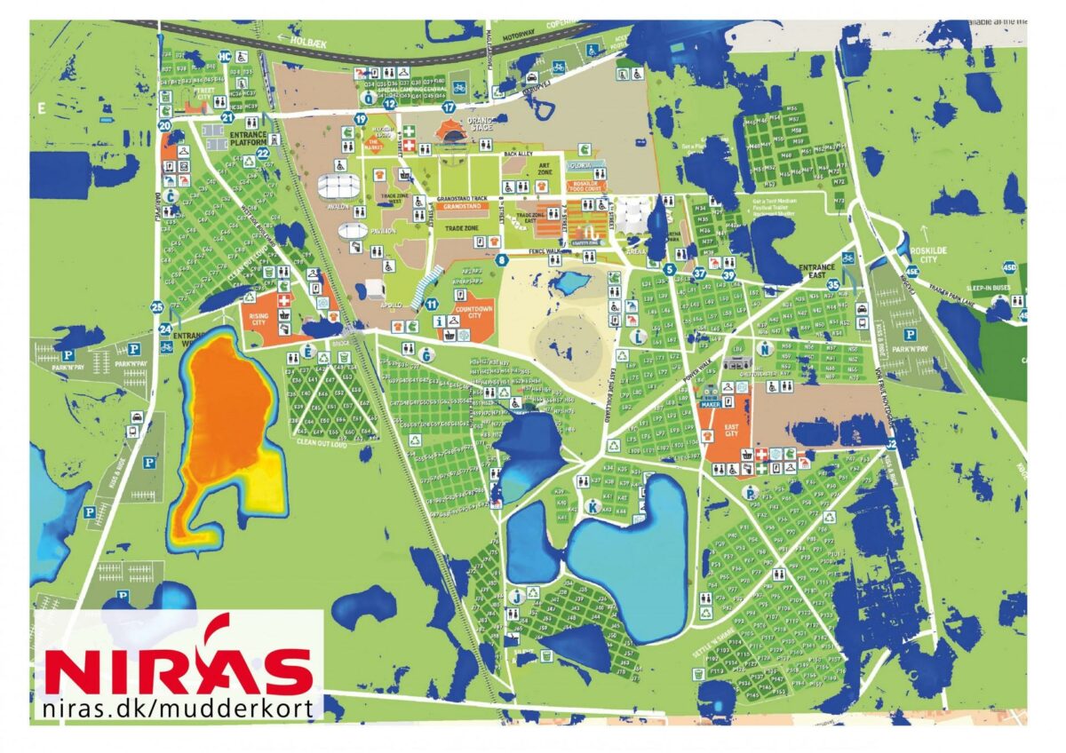 Mudderkort viser, hvor regnen vil samle sig, hvis himlen åbner sluserne. Visualisering: Niras.