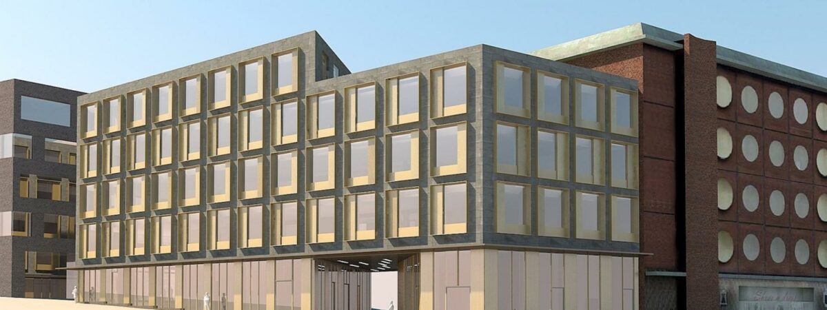 Christen Hus kommer til at indeholde 2.800 kvm kontor og 600 kvm butik og café. Illustration: C.F. Møller.