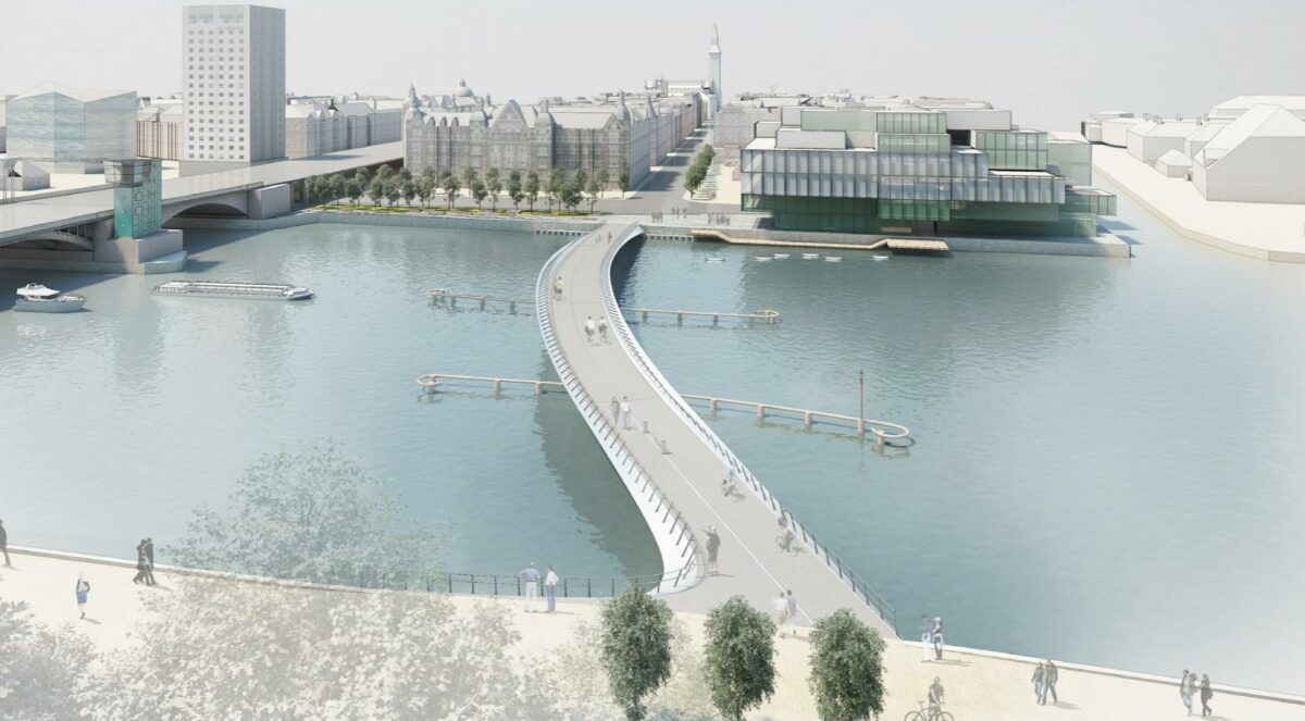 Sådan kommer den nye cykel- og gangbro til at tage sig ud. Visualisering: BuroHappold Engineering.