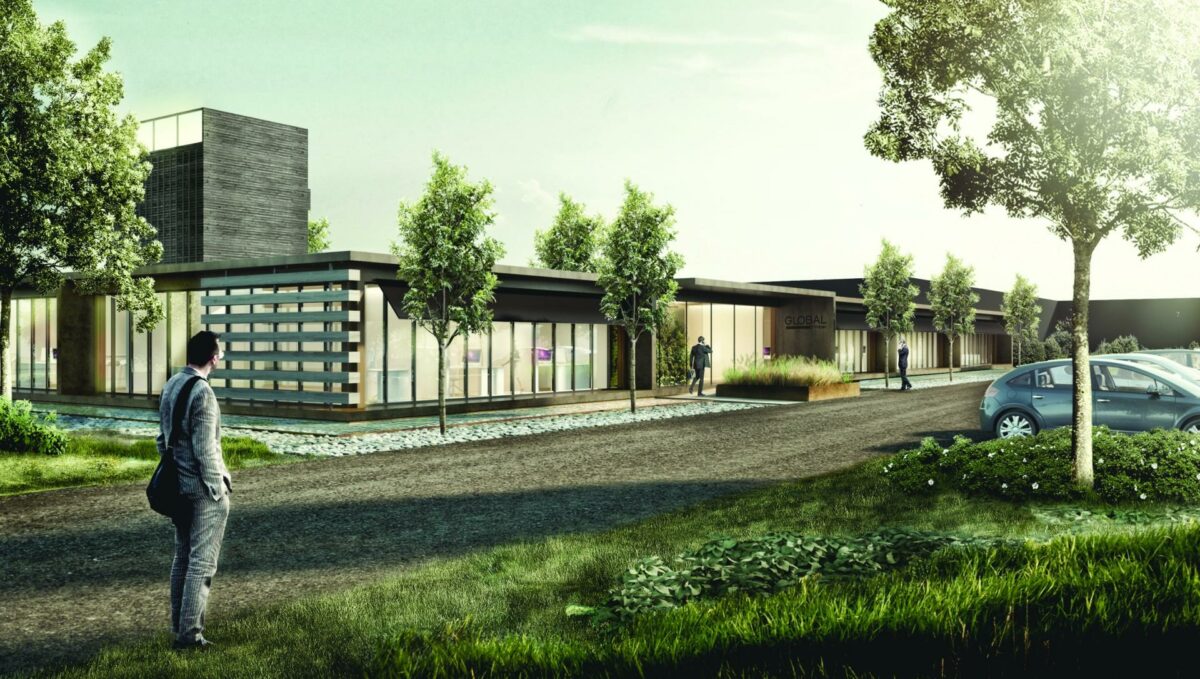 Global Timbers nye domicil på Michael Drewsens Vej i Aarhus syd. Visualisering: Ravn Arkitektur.
