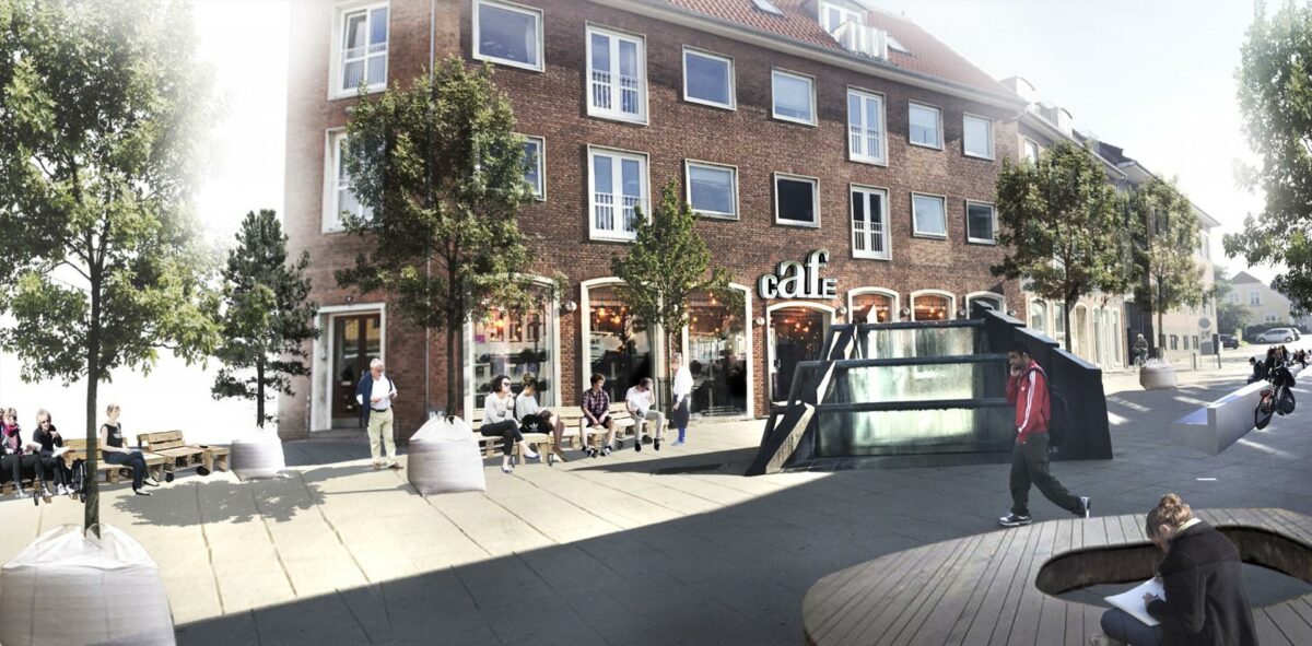 Gågaden i Frederikssund er et af de steder, der skal revitaliseres. Illustration: Juul Frost Arkitekter.