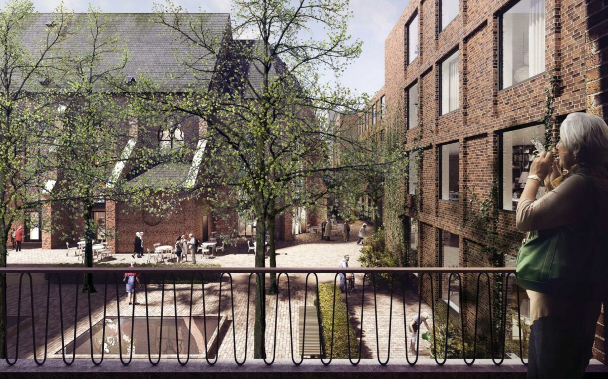 Det historiske kloster får helt ny funktion, når det omdannes til pleje- og seniorboliger. Visualisering: Rubow.