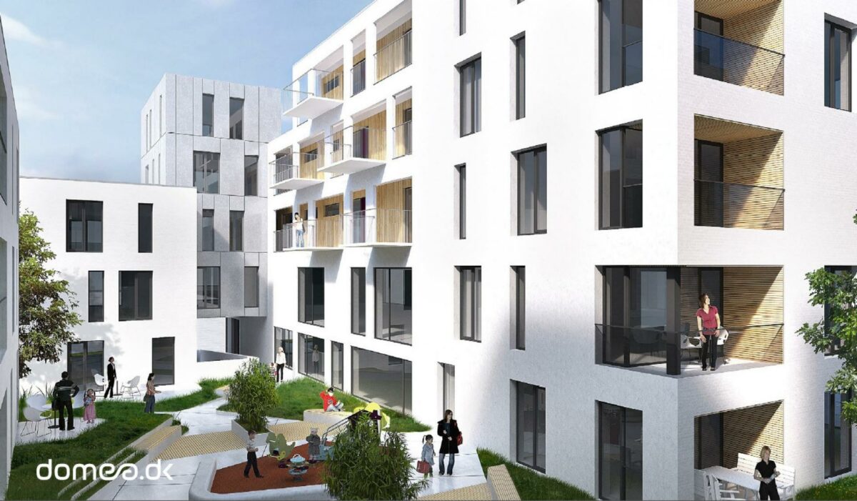 Byggeriet Frederikshuset kommer til at bestå af 41 boliger. Visualisering: Domea.