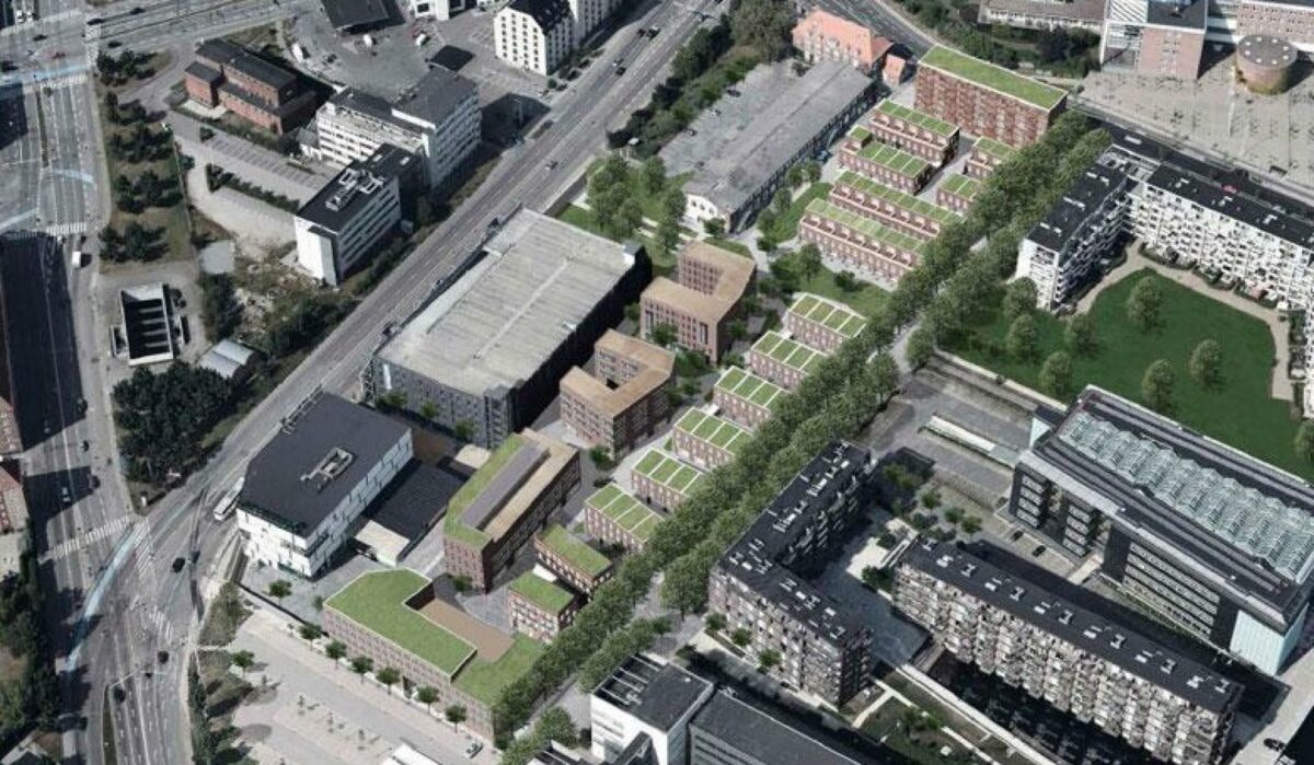 Projektet med AAU Cph. og bebyggelsen Frederikskaj forrest. Illustration: Entasis - fra København Kommunes hjemmeside.