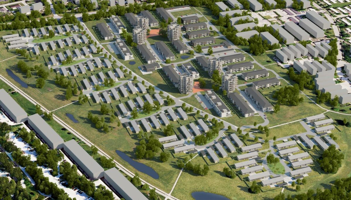 Kildeparken i det østlige Aalborg var tidligere et belastet boligområde. I dag er området omdannet til et attraktivt boligområde, og nu er private investorer på vej med et trecifret millionbeløb. Illustration: Aalborg Kommune.