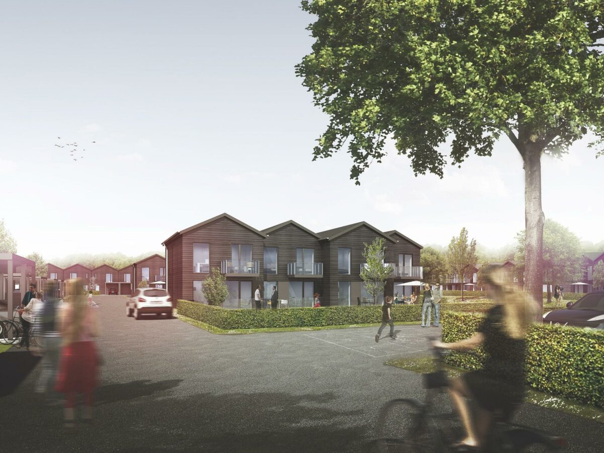 De første af de 53 boliger i etape 1 forventes færdige til juli måned. Visualisering: Henton.