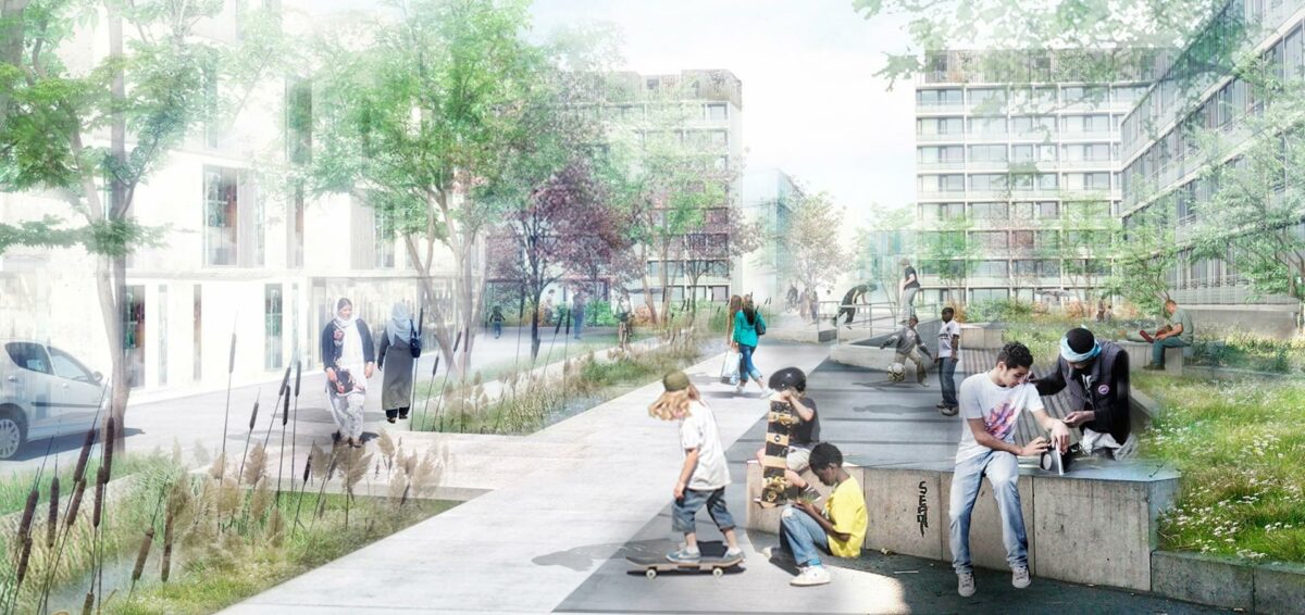 Gellerup Bypark er en af hjørnestenene i helhedsplanen for Aarhus-forstaden Gellerup. Illustration: SLA.
