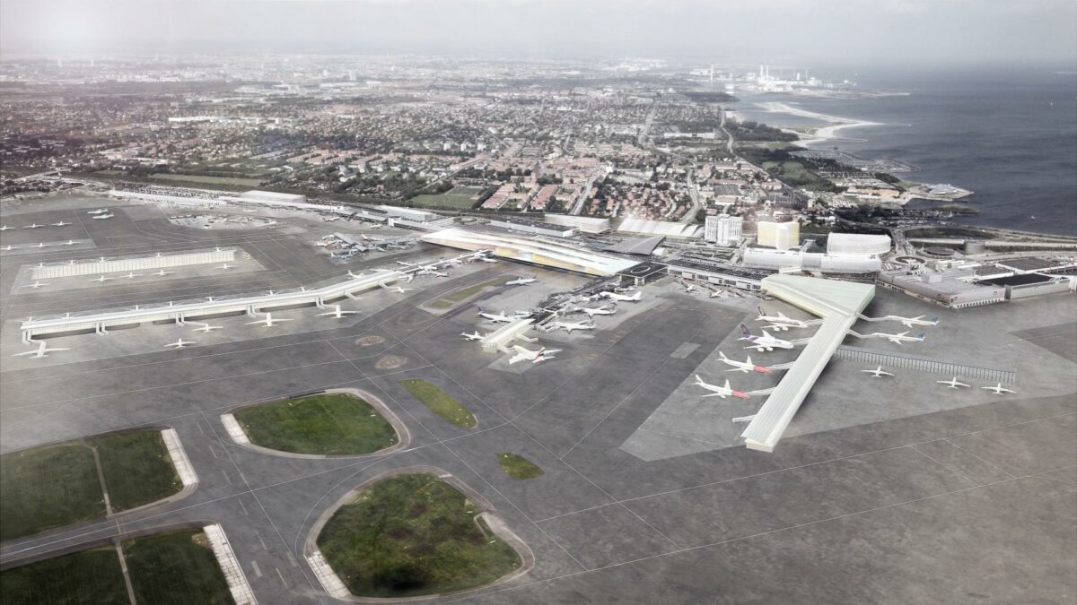 Aarsleff skal opføre råhuset til ny Finger E i Københavns Lufthavn. Illustration: Københavns Lufthavn.