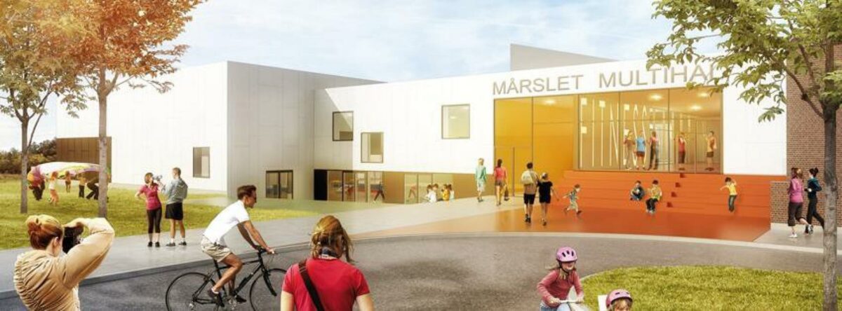 Første spadestik til Mårslet Multihal blev taget 30. marts. Illustration: GPP Arkitekter.