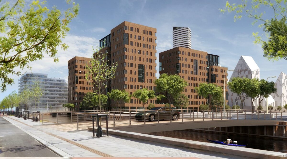 Foreløbig visualisering af Pakhusene, etape 2, som endnu ikke er opført. Credit: AART architects.