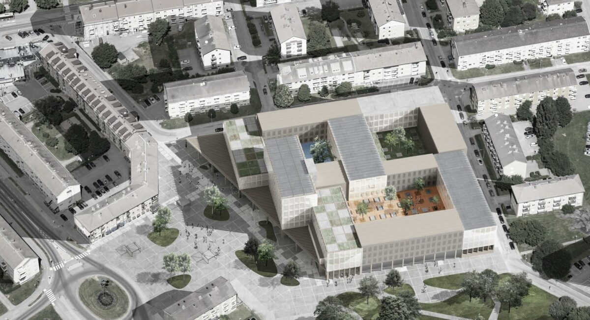 Arkitema Architects skal tegne en kombineret ny skole og kulturhus i Sveriges femtestørste by, Linköping. Visualisering: Arkitema Architects.