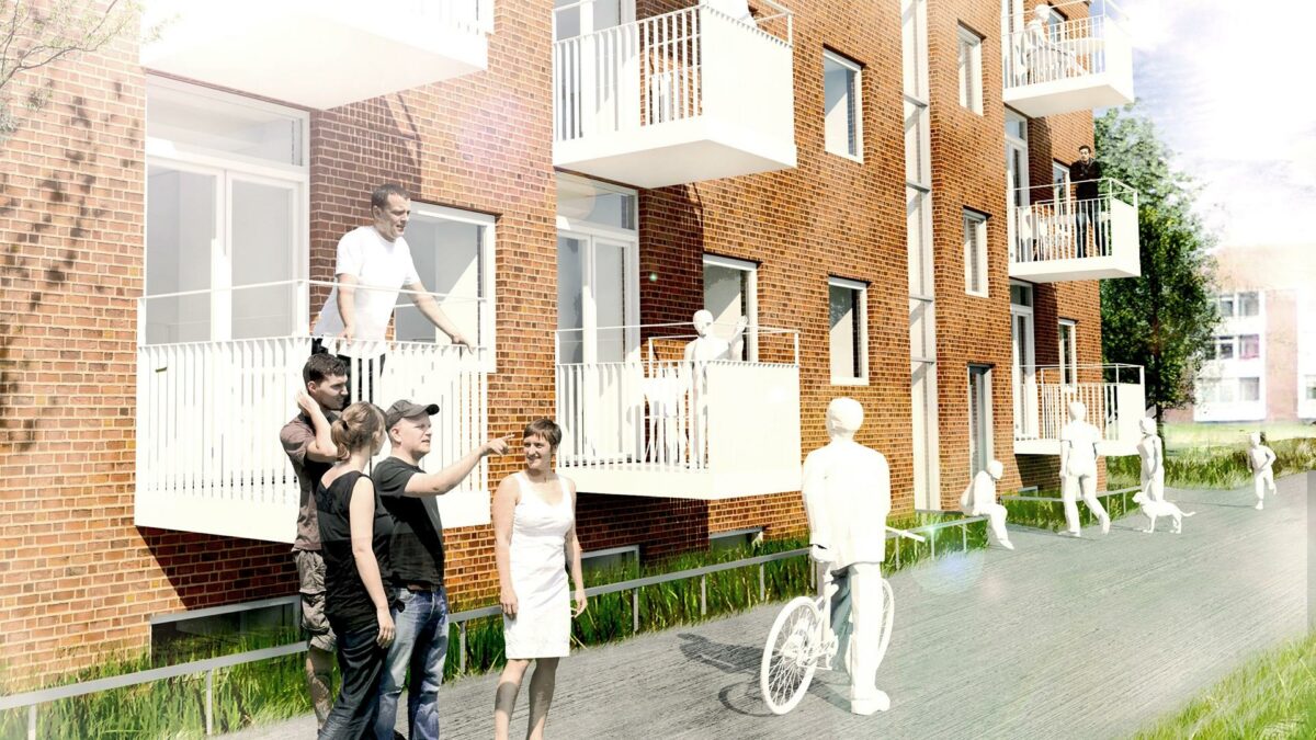 Udover renovering af næsten 400 boliger, skal der bygges nyt fælleshus, og udearealerne skal angges på ny. Pressefoto.