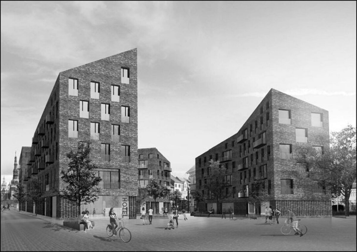 Projektet på Markedspladsen har en anlægssum på godt 200 millioner kroner. Visualisering: Mikkelsen Arkitekter.