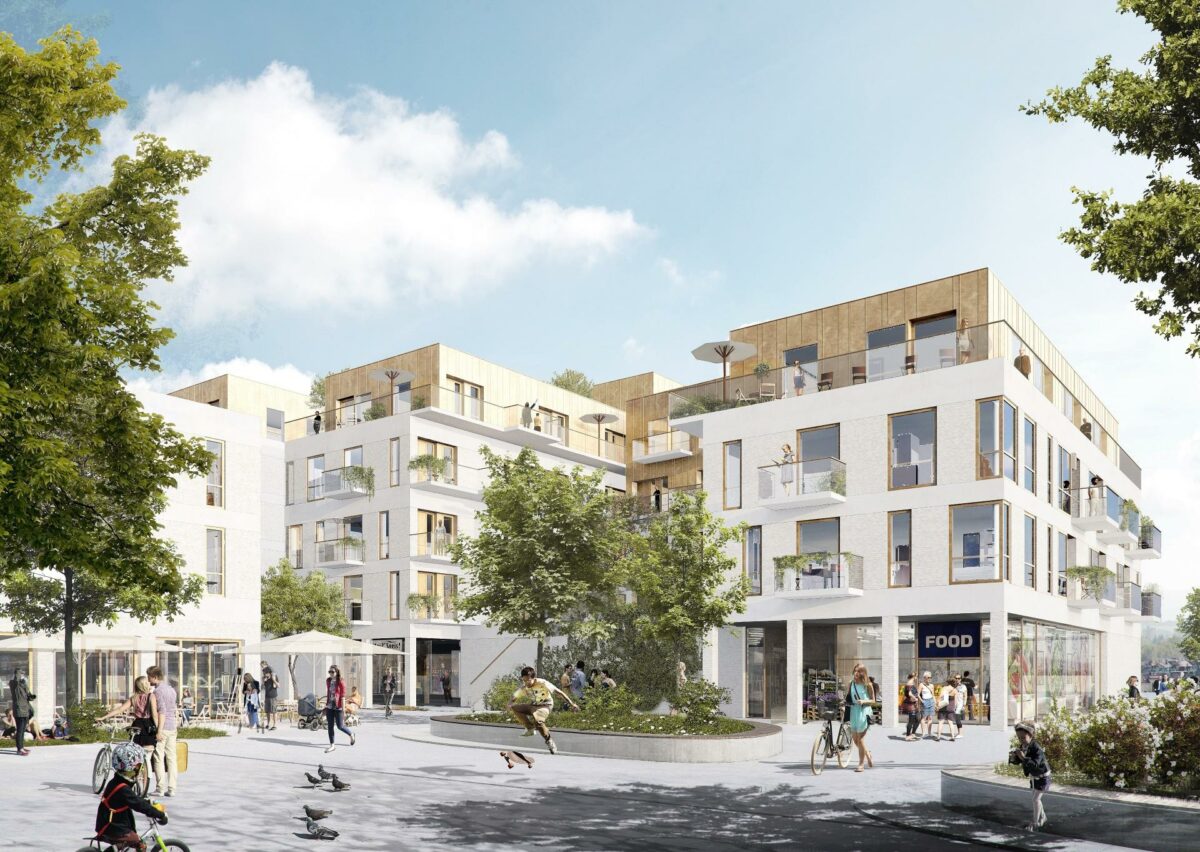 Gefion Group rejser 800 millioner kroner til den nye bydel Rødovre Port. Visualisering: Arkitema Architects.