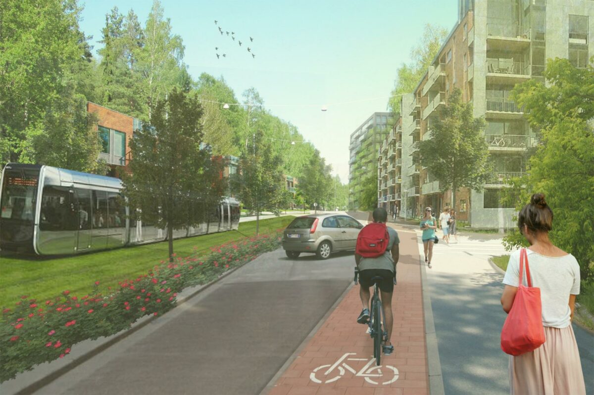 Den kommende letbaneforbindelse fra det østlige Helsinki forventes at transportere mere end 100.000 passagere dagligt inden 2040. Illustration: Hanne Kiema.