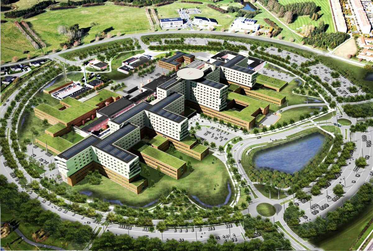 Universitetshospital Sjælland i Køge skal udvides markant. Illustration: Region Sjælland.