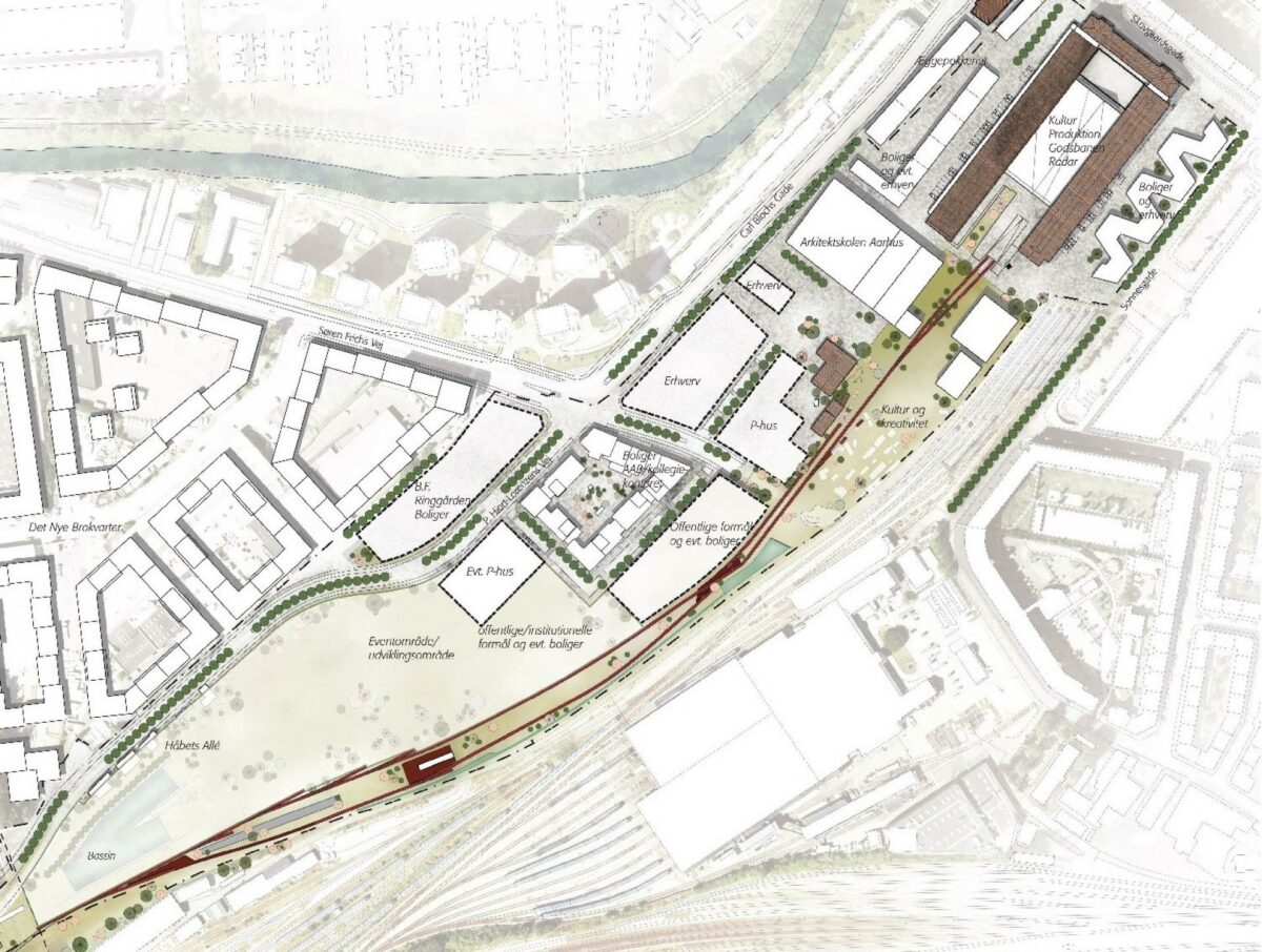 Der er byggeplaner for hele området mellem Skovgaardsgade og Ringgaden. Illustration: Aarhus Kommune.