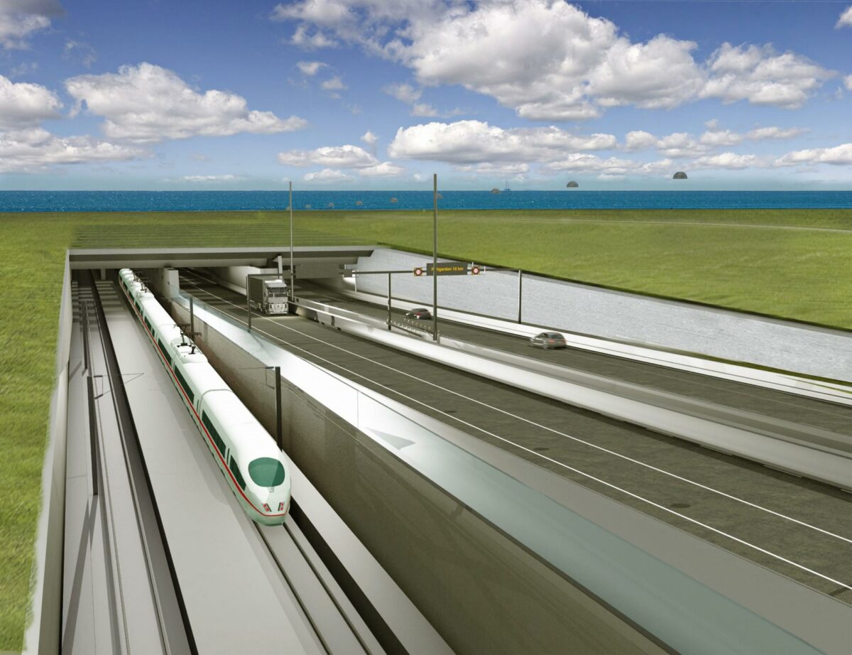 Sådan kan det se ud, når trafikken bevæger sig via den 19 kilometer lange tunnel mellem Danmark og Tyskland. Grafik: Femern A/S.