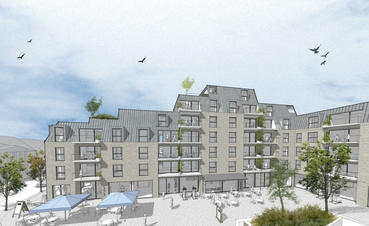 Sammen med Bach Invest vil Laban Arkitekter omdanne det tidligere rådhus i Skanderborg til blandt andet boliger. Visualisering: Laban Arkitekter.