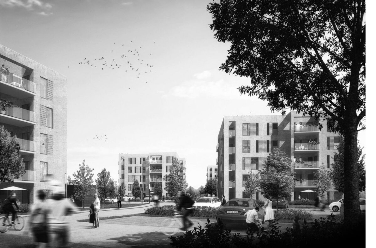 De kommende lejlighedsbygninger på stadiongrunden i Silkeborg. Visualisering fra pfaejendomme.dk.