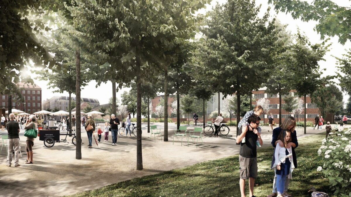 Sådan kan livet bag rådhuset på Frederiksberg komme til at se ud. Visualisering: Juul & Frost arkitekter.