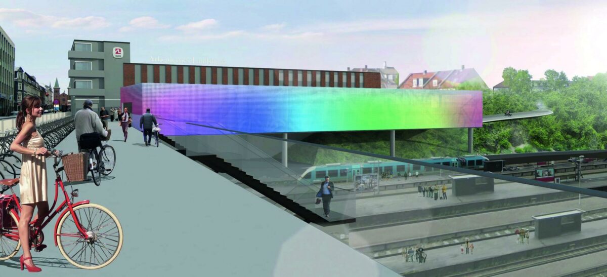 Visualisering af det kommende cykelparkeringshus i Aarhus. Pressebillede.