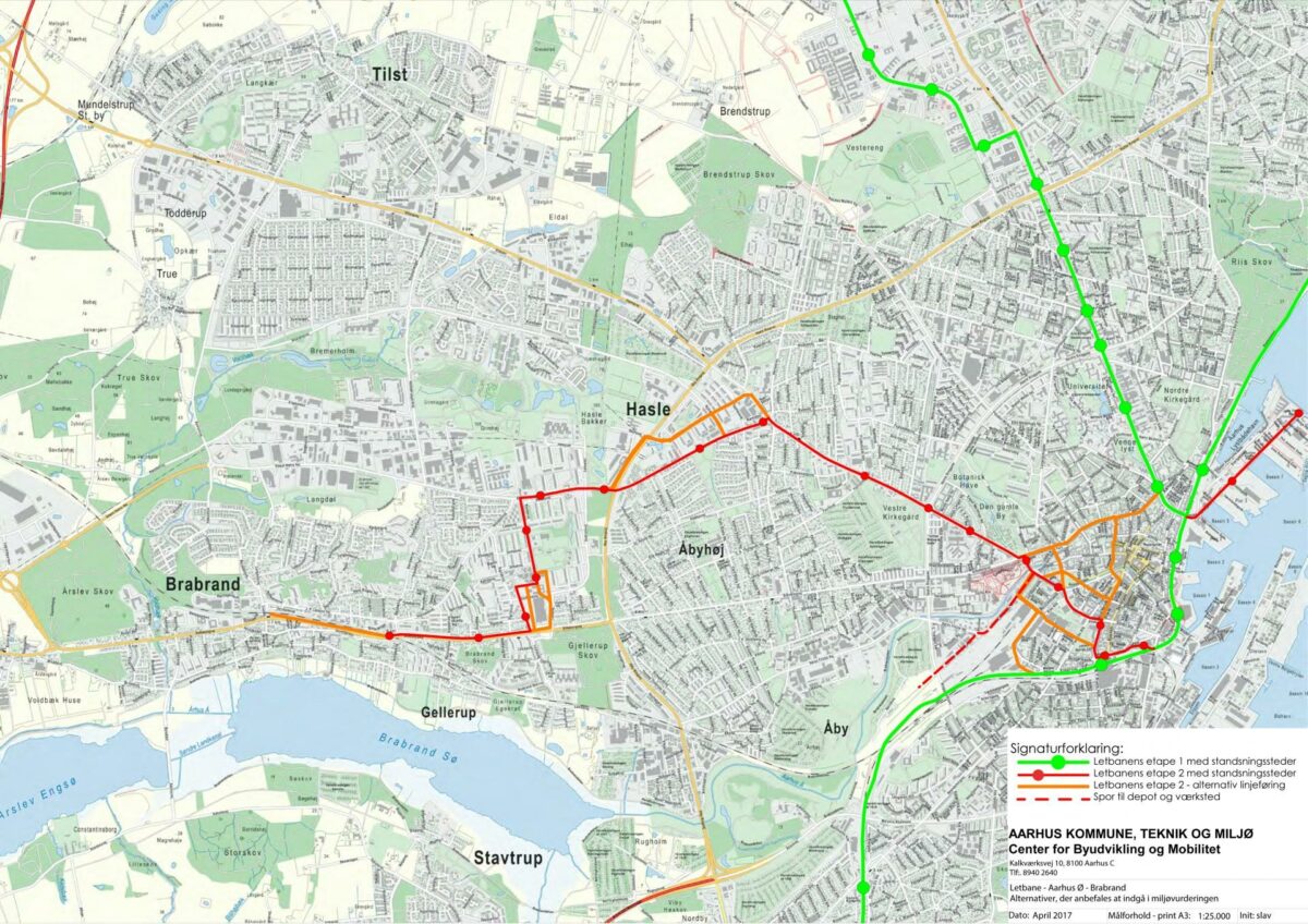 Oversigtskort over letbanen etape 2. Kort: Aarhus Kommune.