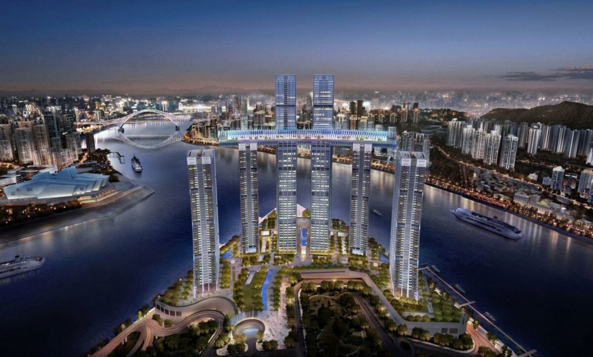 Sådan præsenterer Raffle City Chongqing sig. Visualisering fra CapitaLands website.