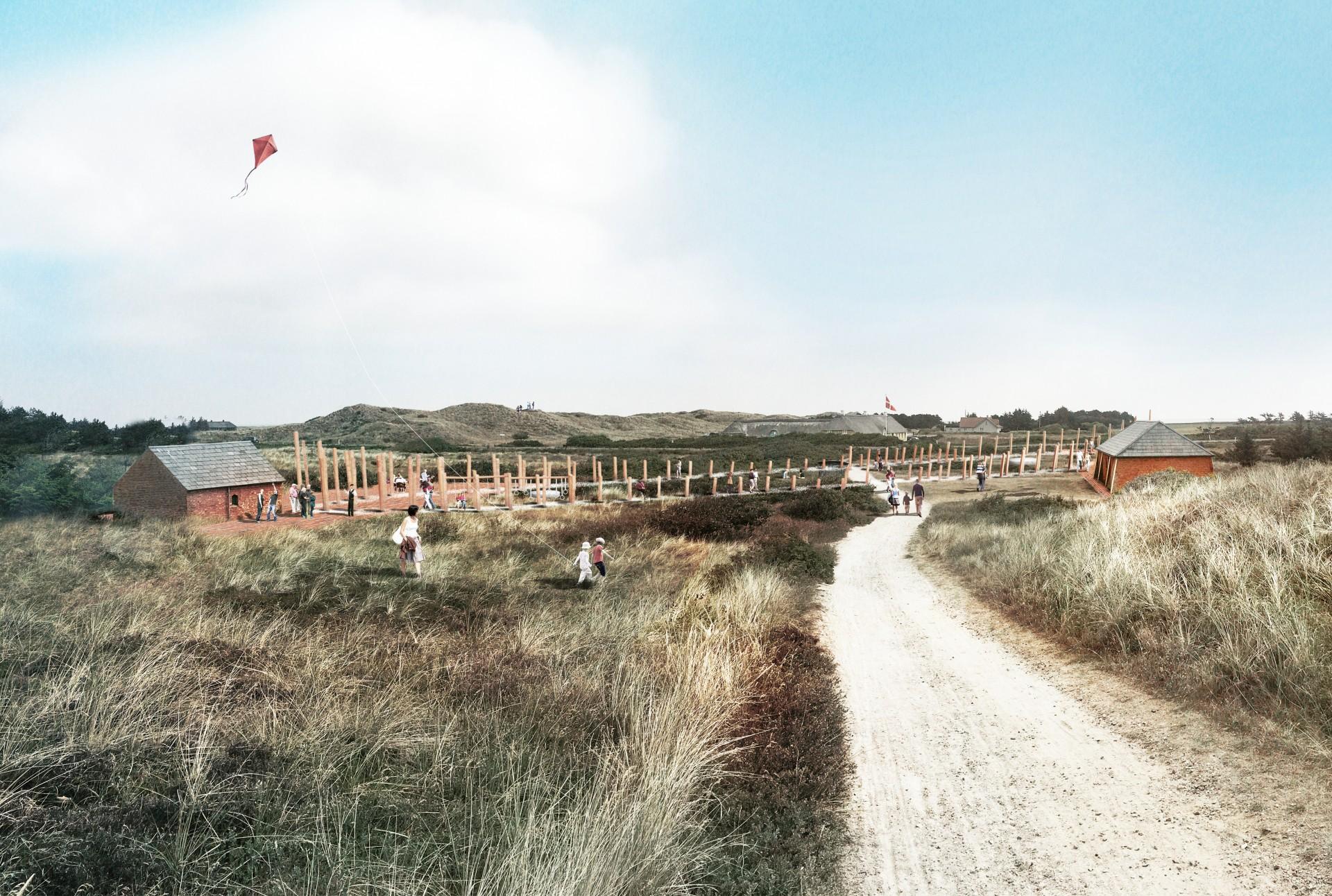 Simone Barslund Haxholm har skiftet fokus fra vand til sand. Titlen er; Abelines Gård - a meeting point in the dunes. Illustration: KU.