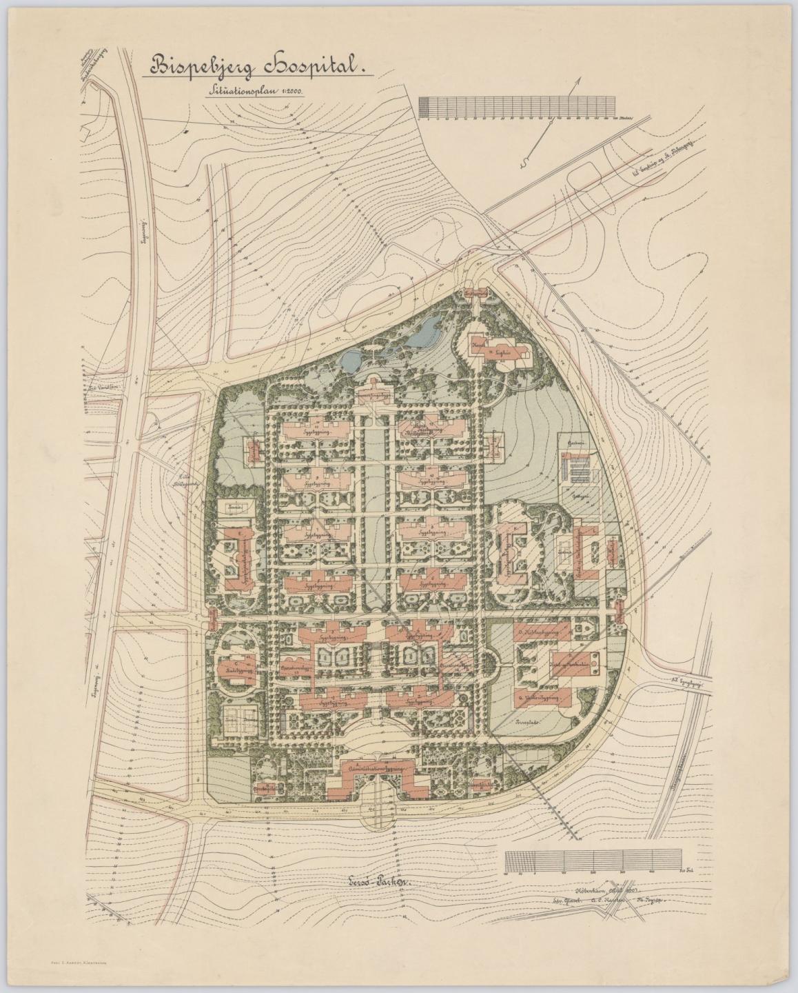 Projektet tager udgangspunkt i den oprindelige havearkitekt Edward Glæsels visioner. Tegning: Martin Nyrop og Edward Glæsel, 1907.