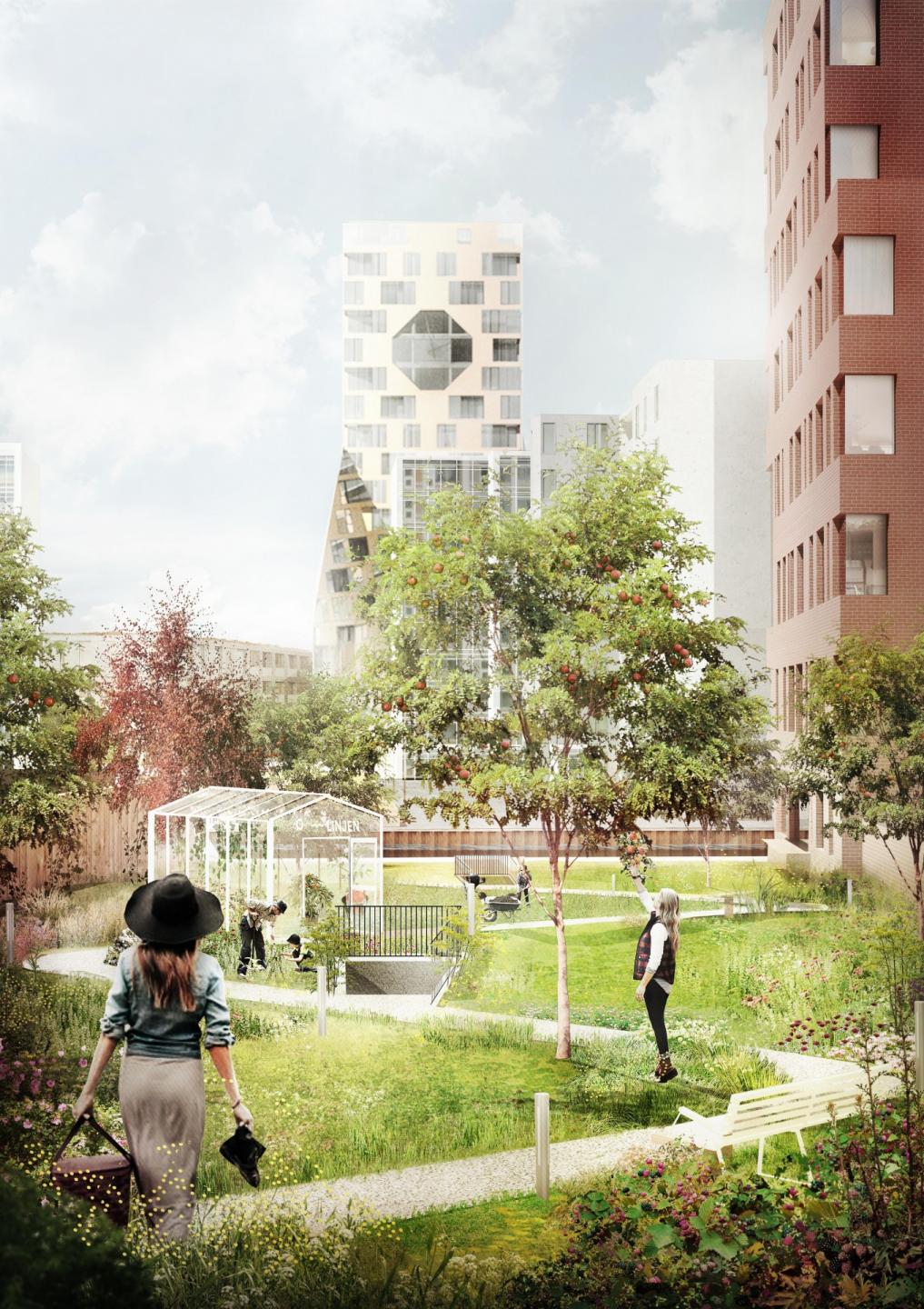 Ø-Linjen på ø 2 får fokus på have og dyrkning. Visualisering: Sleth Arkitekter.