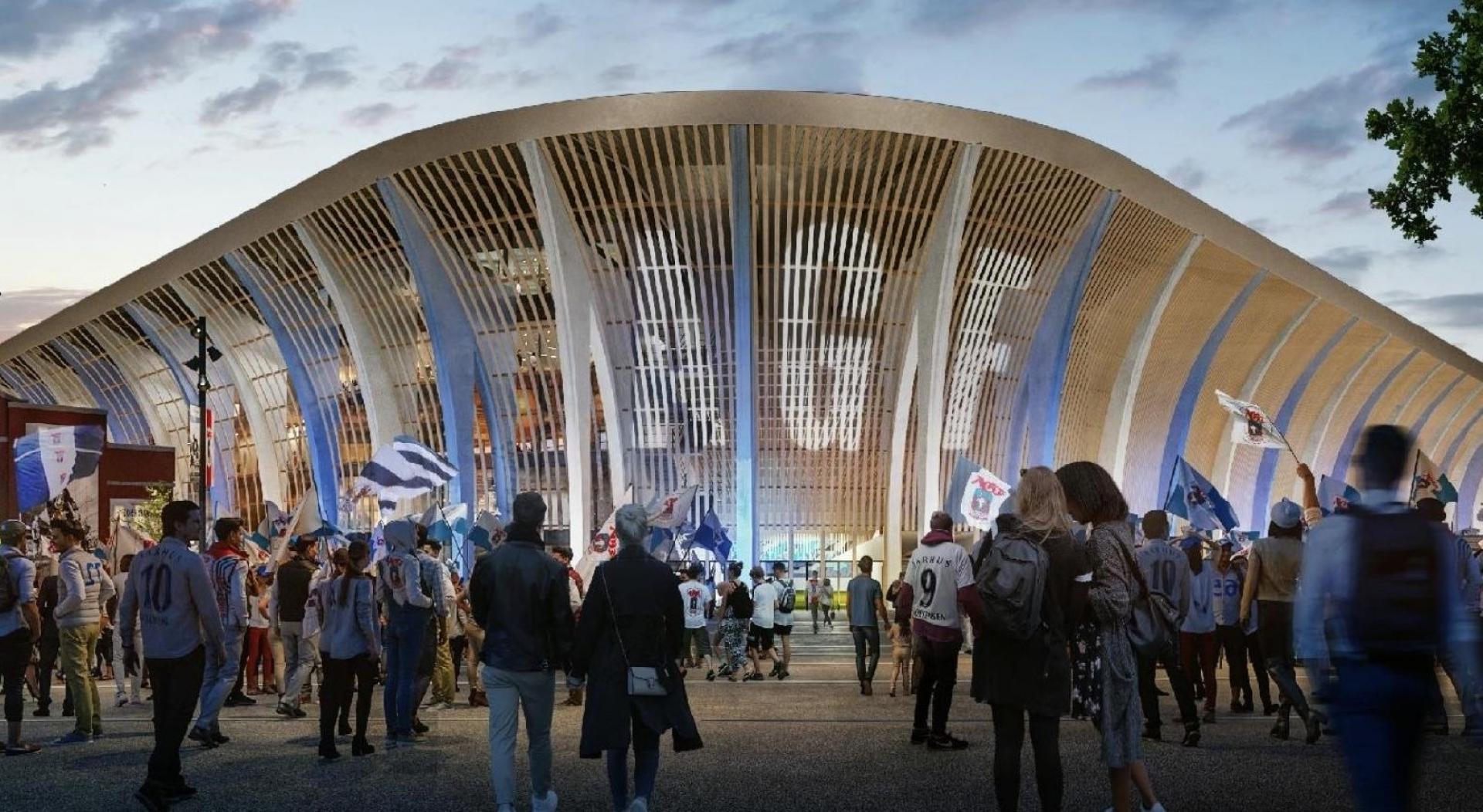 Zaha Hadid Architects har designet Aarhus nye stadion sammen med Tredje Natur og Sweco. Den samlede økonomiske ramme for stadionprojektet er på 650 mio. kr. Visuasliseringer: Zaha Hadid Architects