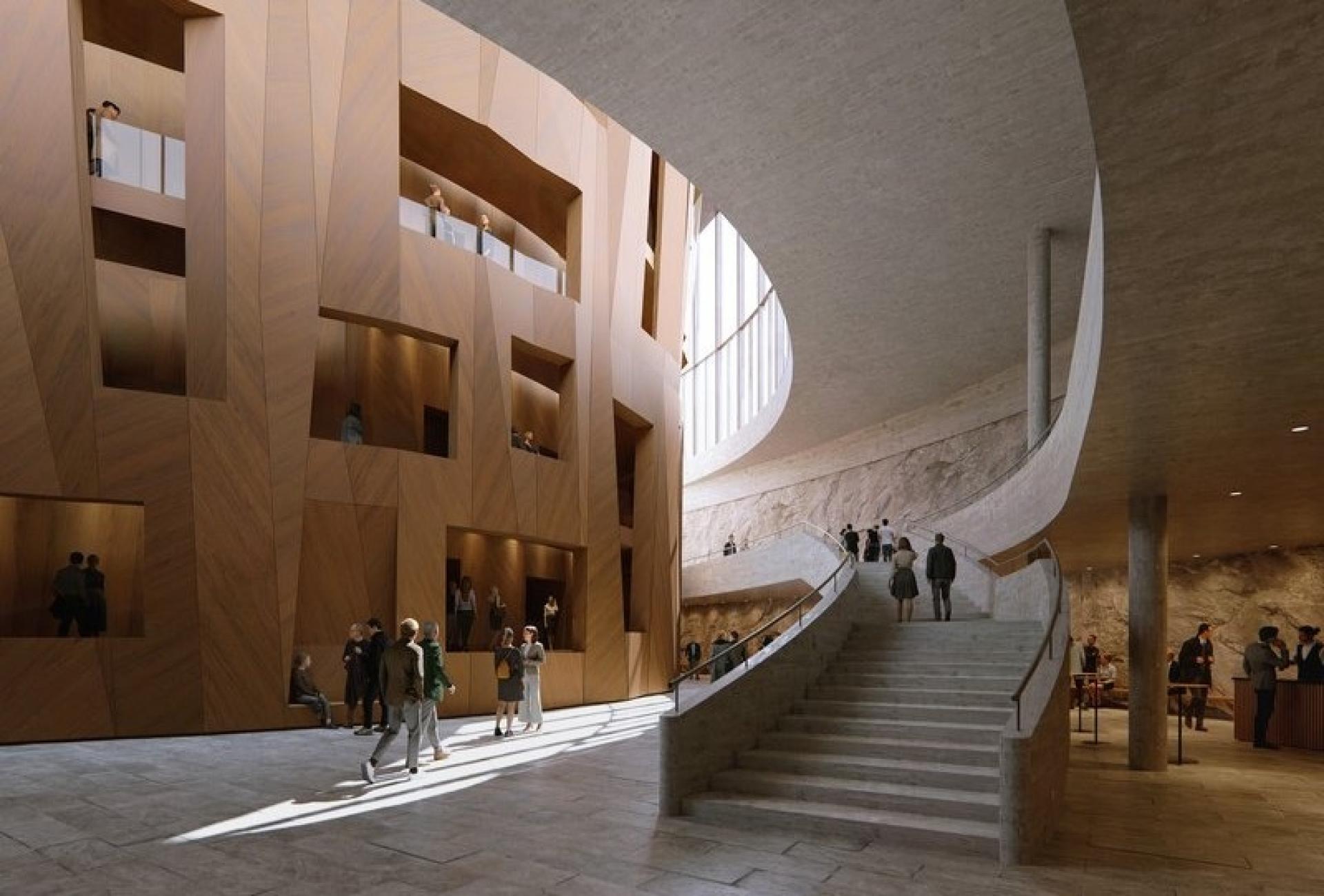 Adgangen til den nye koncertsal, som tænkt i Henning Larsens vinderprojekt . Visualisering: Kvant