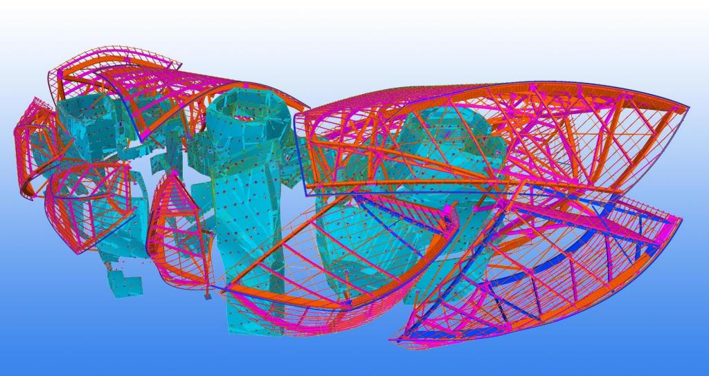 Teklas software til bygningsinformationsmodellering (BIM) blev benyttet til projekteringen og udførelsen af det unikke museums meget uregelmæssige og organiske former. Foto: Tekla.