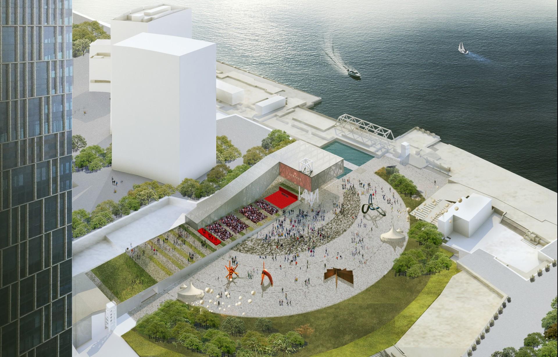 Byggeriet skal ligge lige ud til Huangpu floden. Området har tidligere været hjemsted for et stort skibsværft. Foto: OMA.