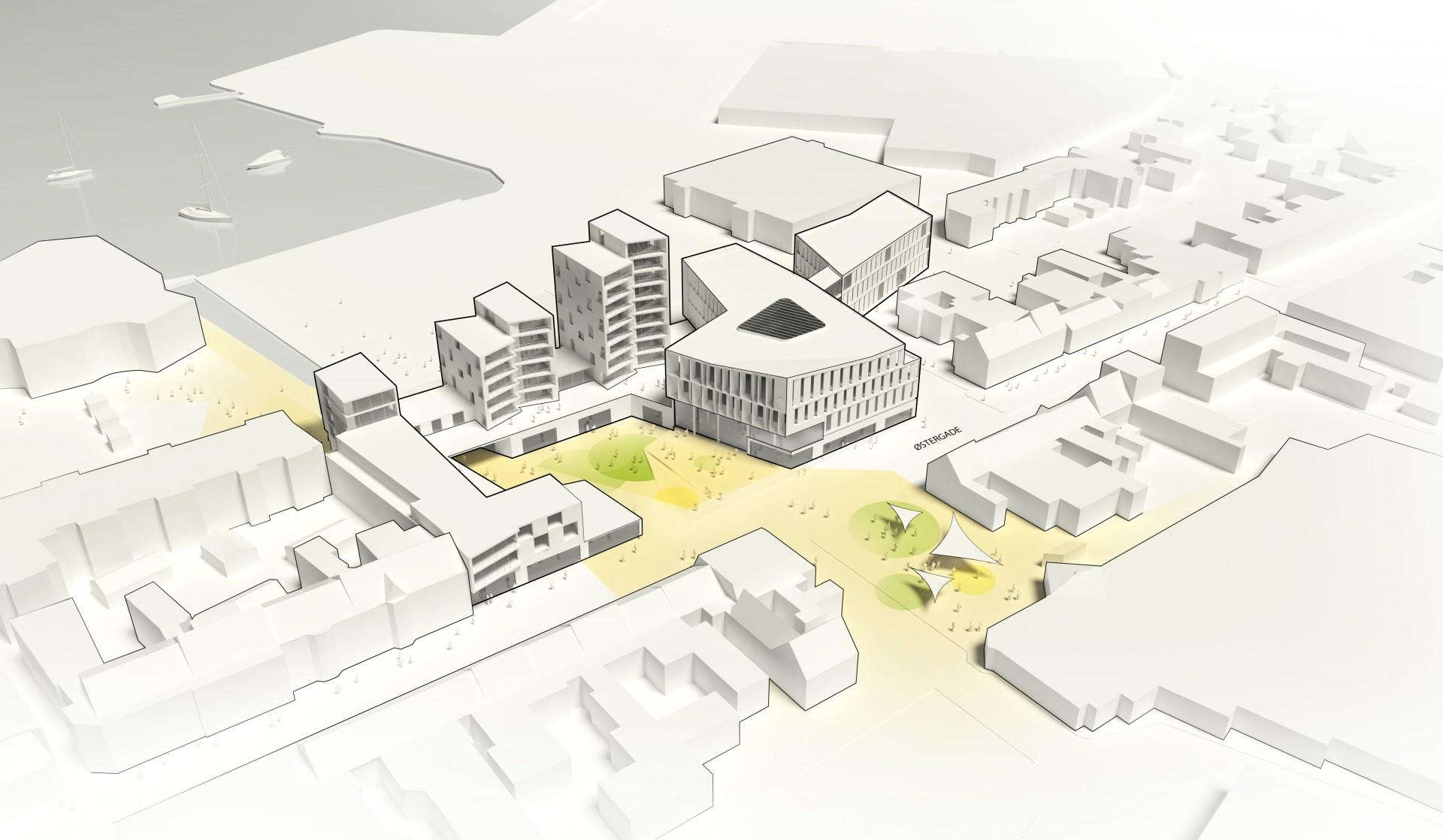 Henning Larsen Architects har tegnet projektet, Rambøll er teknisk rådgiver, mens 5e-Byg skal stå for selve byggeriet. Illustration: Henning Larsen Architects.